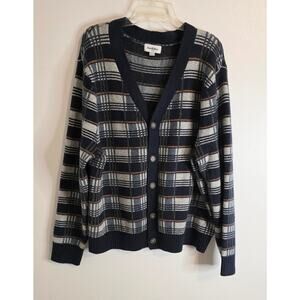 Goodfellow & Co. Long Sleeve Men's V-Neck Button Up Cardigan Size L Navy Plaid